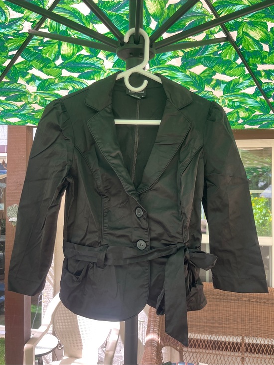 odds n evens Jackets & Blazers - Odds'n Evens Vintage Black Satin Peplum Blazer Tie Waist Jacket NWOT